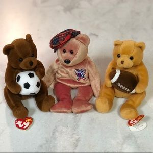 Like New Set of 3 Sports Themed TY Beanie Babies Sweeper Blitz & CharlieTee